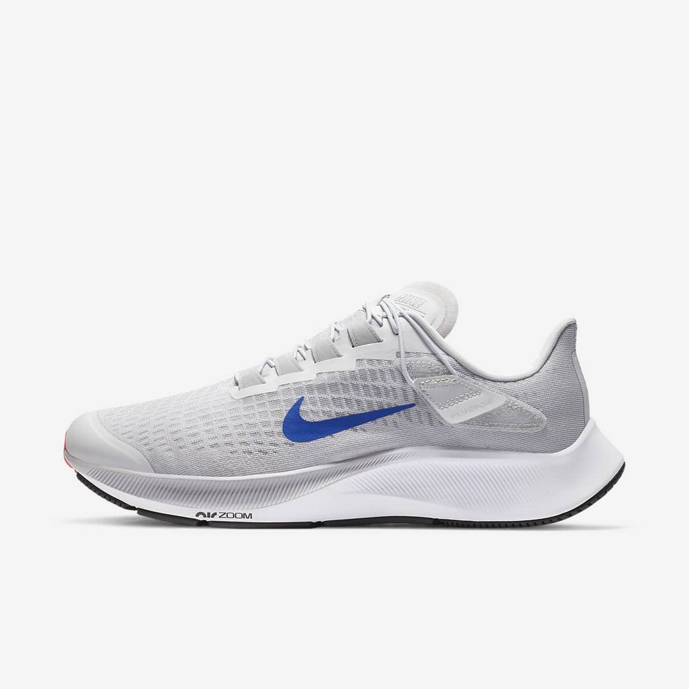 Chaussure De Running Nike Air Zoom Pegasus 37 FlyEase Platine 9324-107 Pure Platinum/Wolf Grey/Bright Crimson/Racer Blue Homme | DMV-87541398